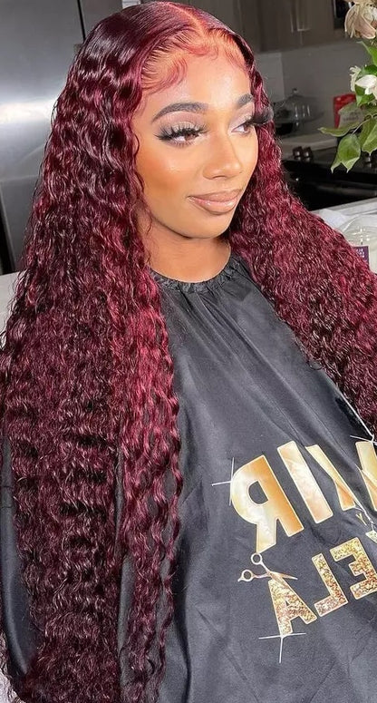 13x4 Transparent Lace Ginger/Burgundy Deep Wave Wig - Litty & Pretty