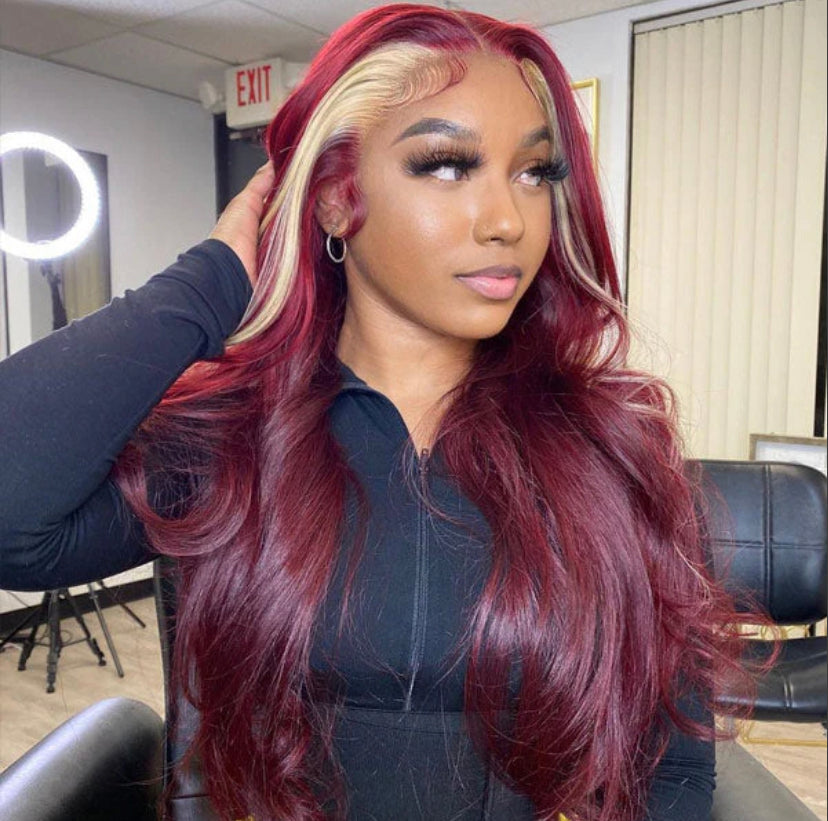 13X4 Transparent Lace Ginger/Burgundy Straight Wig - Litty & Pretty