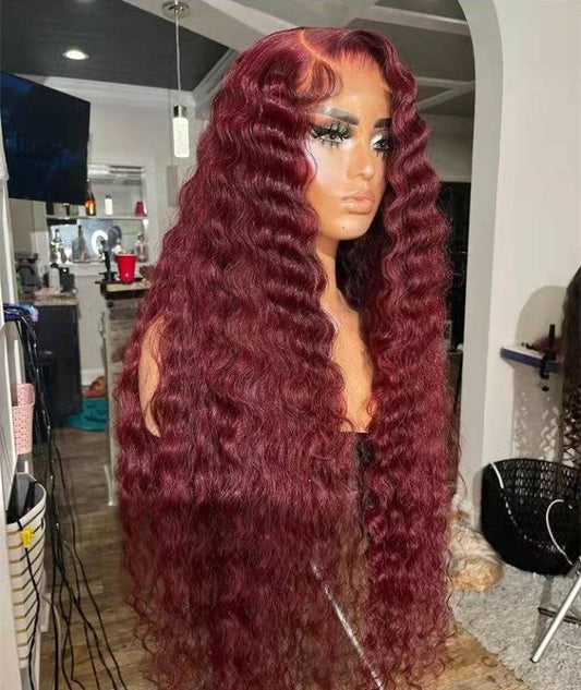 13x4 Transparent Lace Burgundy Deep Wave Wig - Litty & Pretty