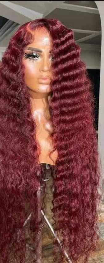 13x4 Transparent Lace Burgundy Deep Wave Wig - Litty & Pretty