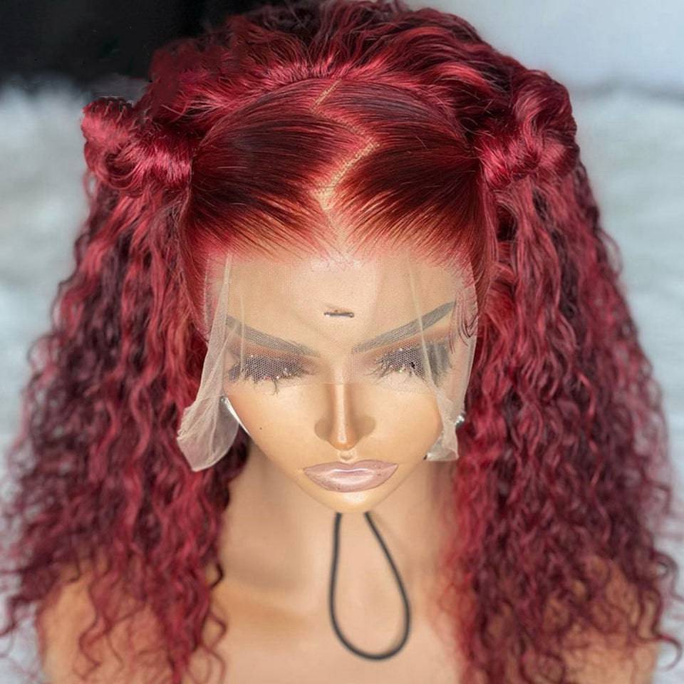 13x4 Transparent Lace Red Deep Wave Wig - Litty & Pretty