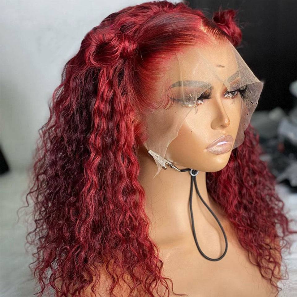 13x4 Transparent Lace Red Deep Wave Wig - Litty & Pretty