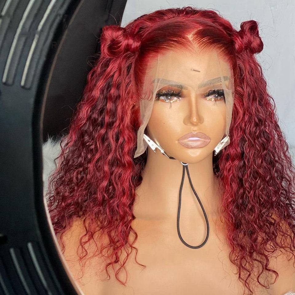 13x4 Transparent Lace Red Deep Wave Wig - Litty & Pretty