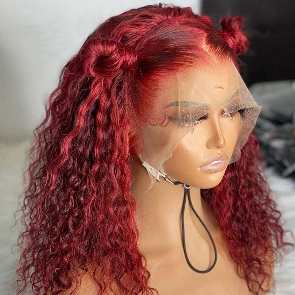 13x4 Transparent Lace Red Deep Wave Wig - Litty & Pretty