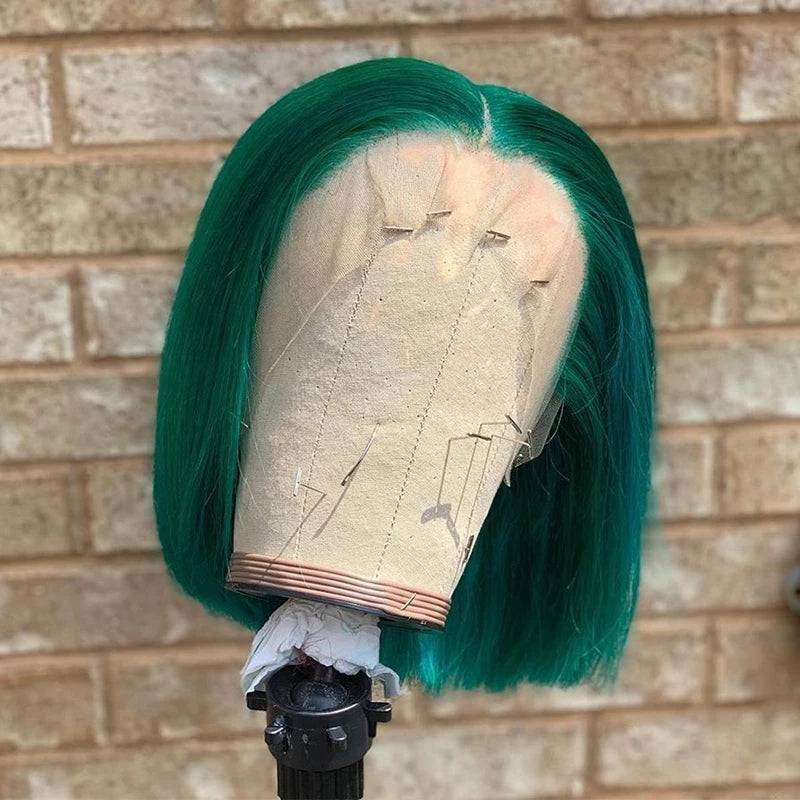 13x4 Transparent Lace Green Straight Bob Wig - Litty & Pretty