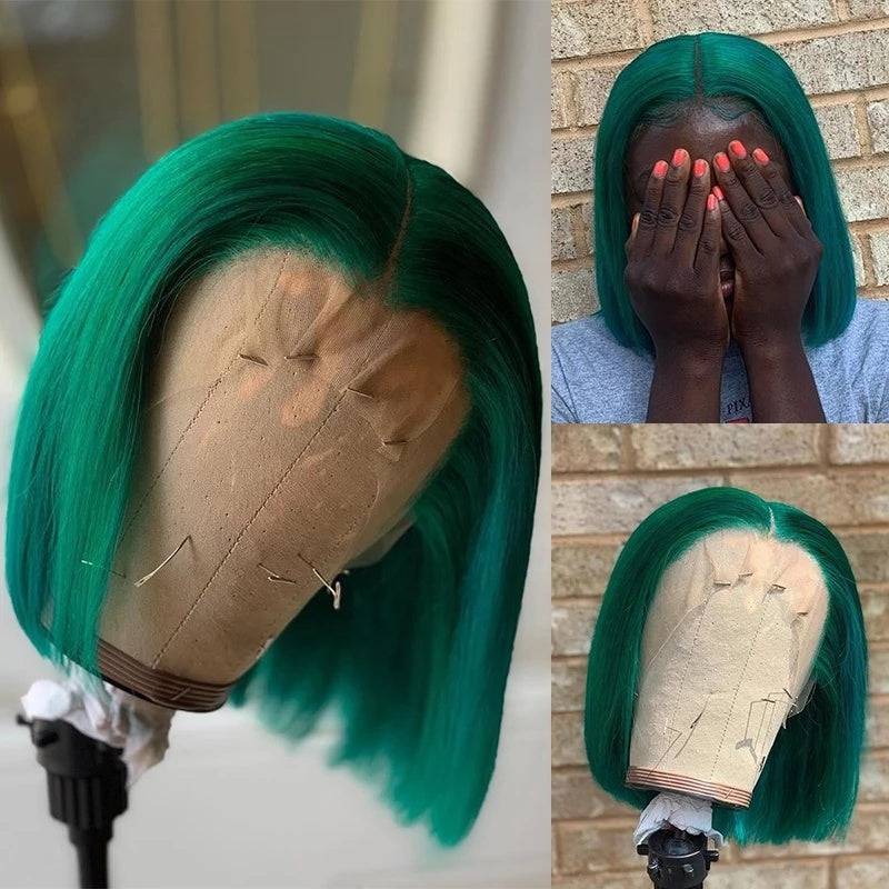 13x4 Transparent Lace Green Straight Bob Wig - Litty & Pretty