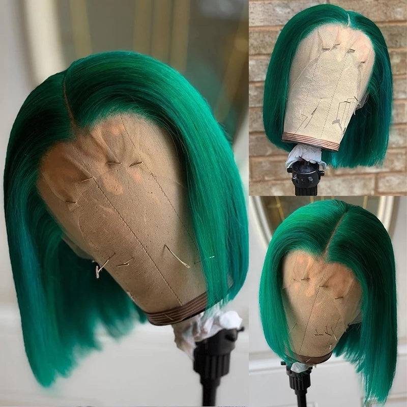 13x4 Transparent Lace Green Straight Bob Wig - Litty & Pretty