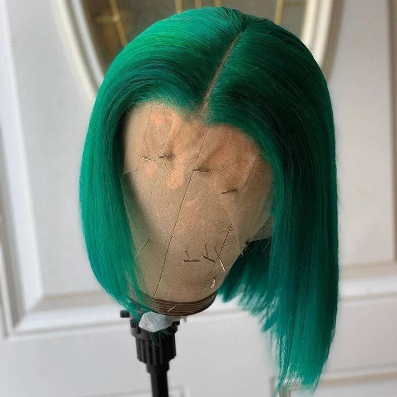 13x4 Transparent Lace Green Straight Bob Wig - Litty & Pretty