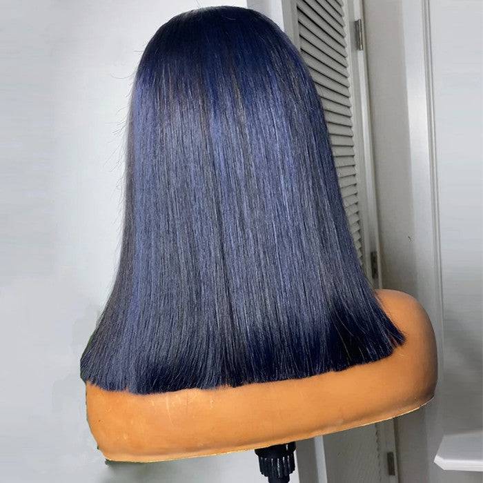 13x4 Transparent Lace Straight Bob Wig w/ Blue Highlight - Litty & Pretty