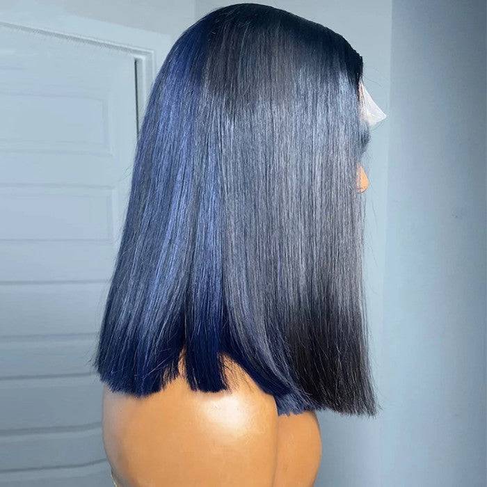 13x4 Transparent Lace Straight Bob Wig w/ Blue Highlight - Litty & Pretty