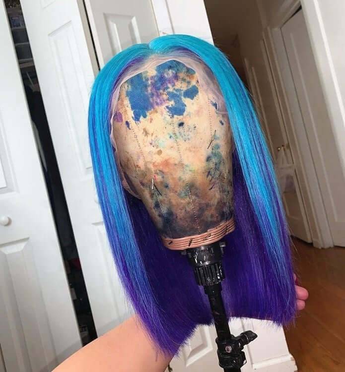 13x6 Transparent Lace Ombre Blue Bob Straight Brazilian Wig - Litty & Pretty