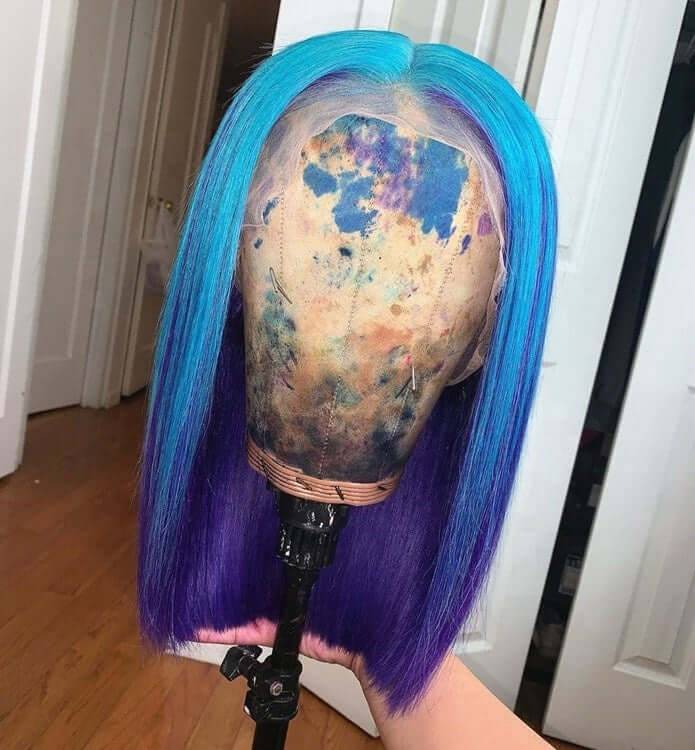 13x6 Transparent Lace Ombre Blue Bob Straight Brazilian Wig - Litty & Pretty