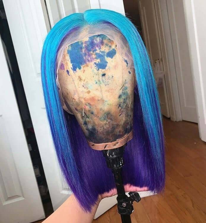 13x6 Transparent Lace Ombre Blue Bob Straight Brazilian Wig - Litty & Pretty